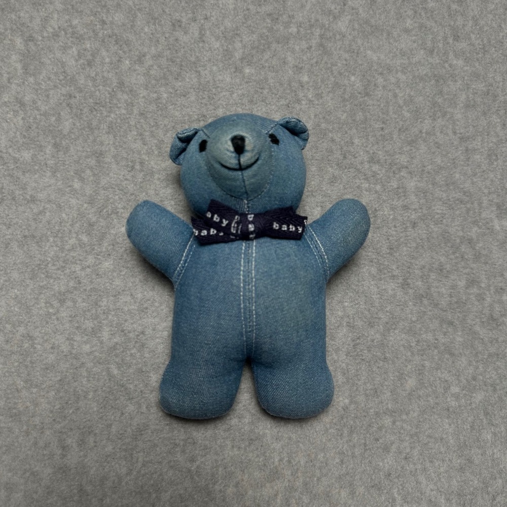 Vintage‎ Gap Baby Rattle Denim Bear Blue Plush Stuffed Animal Toy Bow Tie